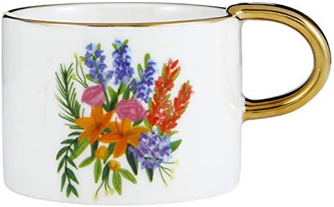 Колекция от керамични Кафе/Чай чаши и Лъжици Наклонена Collections, 6 Унции, Златисто Цвете
