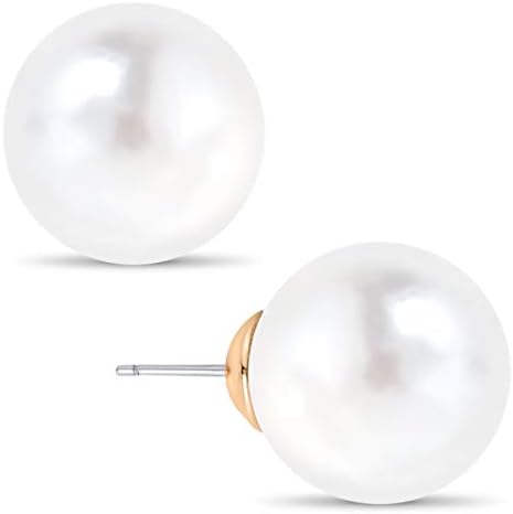 Скромни Луксозни обеци с големи изкуствени перли за жени - Извънгабаритни Класически Изкуствени Кръгли големи обеци-карамфил, хипоалергенни и безопасни за чувств?