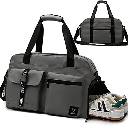 Спортна чанта DBPBToU за жени и мъже, Спортна чанта за пътуване с отделение за обувки и влажен на кабинета, се Използва като чанта за през нощта (сив)