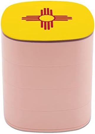 Флаг Ню Мексико Кутия За Съхранение на Бижута Органайзер 4-Слойный Въртящ се Държач за Бижута Калъф за Пръстен с Висулка, Обеци, Колие Гривна