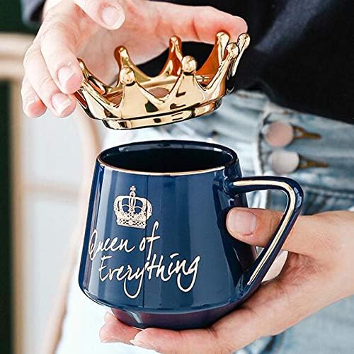 Кафеена чаша Crown, чаша за Кралица на всичко, е подходяща за жените, сладка розова керамични кофейно-чаена чаша с капак Короната