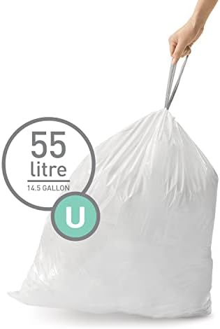 simplehuman Code U Специално Подбрани торби за боклук с завязками в опаковки-дозаторах, по 20 броя, 55 л / 14,5