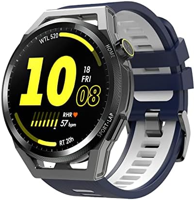 Каишка за часовник MoKo, съвместим с Huawei Watch GT3 46 мм/GT2/GT2 Pro/GT 2д/Samsung Galaxy Watch 46 мм/Gear S3, разменени спортен каишка от мек силикон 22 мм, тъмно син/бял