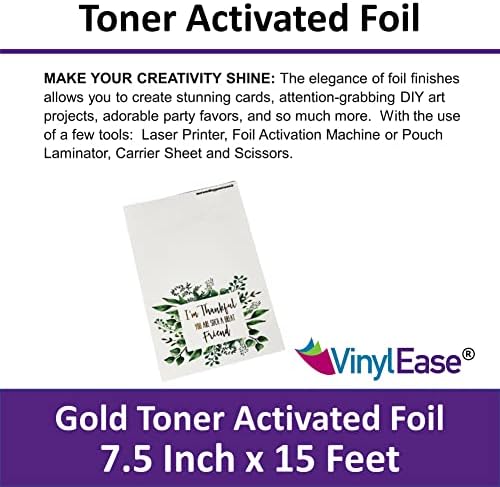 Ролка фолио, Винил Ease Gold Toner Reactive, 7,75 x 15 фута се използват с лазерен принтер, ламинатором. Ролка