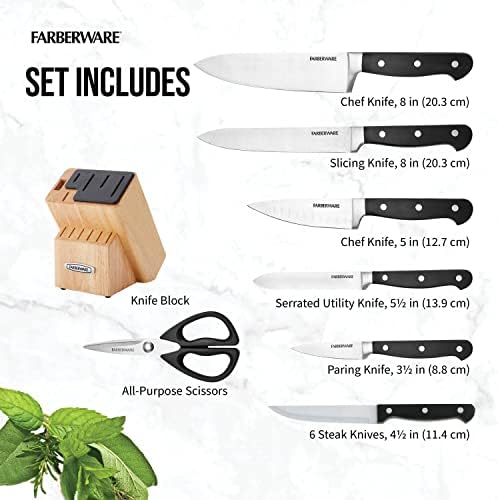 Набор от самозатачивающихся ножевых блокове Farberware от 13 теми с технологията EdgeKeeper и Набор от пластмасови
