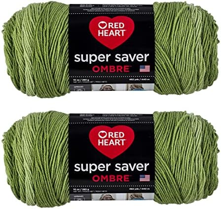 Прежда Red Heart Super Saver Jumbo Green Apple Ombre - 2 опаковки от 283 g / 10 унции - Акрил - 4 Средни (Камвольные) - 482 ярд - Плетене / Плетене на една кука