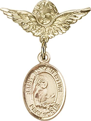 Детски икона Jewels Мания за талисман на Светия Бонавентуры и пин Ангел с крила | Детски иконата със златен пълнеж с талисман