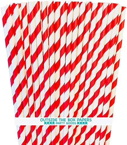 Хартиени сламки в червената и бяла ивица - Комплект за парти по случай Деня на Свети Валентин, 4 юли, 7,75 инча - Опаковка