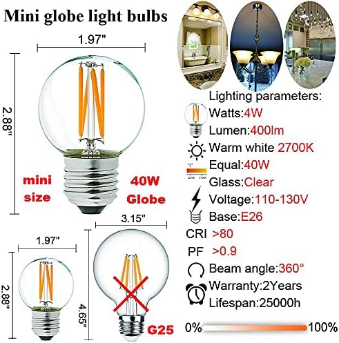 LiteHistory Комплект от led крушки G16.5 4 W = 40 W, лампи E26 Edison 400лм и led лампа T10 6 W = 60 W, Топло Бяла 2700 До 600лм, led лампи за висящи осветителни тела в селски стил, Полилеи, стенни ламп