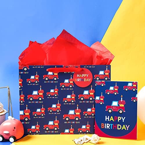 Голям подаръчен пакет WRAPAHOLIC 13 инча с пощенска картичка и цигарена хартия - Дизайн на автомобила честит рожден ден