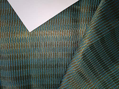 Плат на ивици от коприна Chanderi тюркоаз със златен металликом ширина 44 инча се продава по цени на едро.