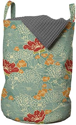 Чанта за дрехи Ambesonne Art Garden, подреждане на цветя с листенца, в ретро стил на Източен Силует, Кошница