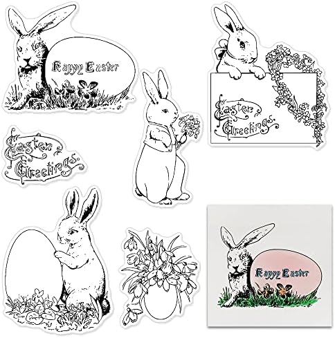 Великденско Яйце, Заек, Прозрачни Печати за направата на Картички и Работи от хартия, Цветен Венец, Великденски Поздравителни