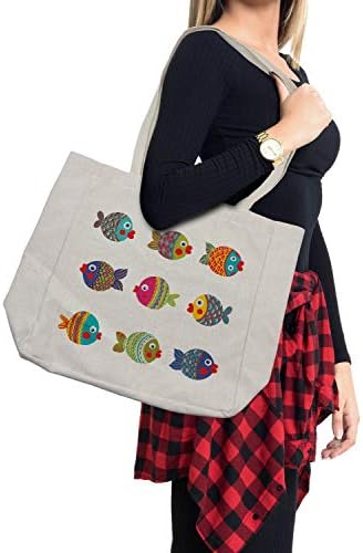 Етнически състав пазарска чанта Ambesonne в стил бохо С Декоративни рибни жабрами В морската тема, Дългогодишна Множество