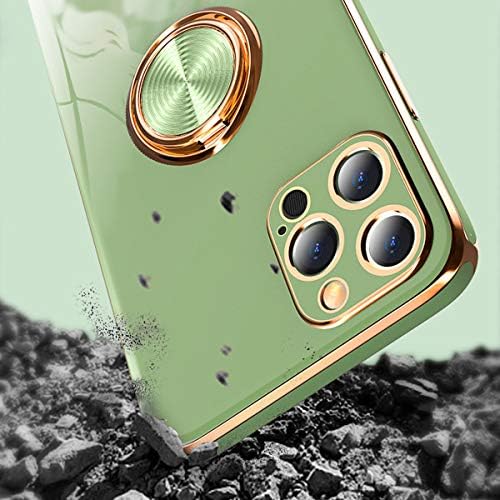 aowner, Съвместим с iPhone 11 Pro Max, Калъф-притежателя с пръстен, Блестящ Край от Розово Злато, Въртяща се на 360