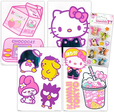 Здравейте, Санрио, стикер с надпис Hello Kitty - Комплект от 11 различни етикети на Hello Kitty за преносими компютри, мобилни телефони, бутилки с вода и още много други, както и