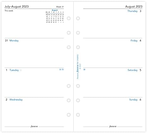 Лична седмица Filofax на две страници дневник средата на годината 23 август - 24 юли